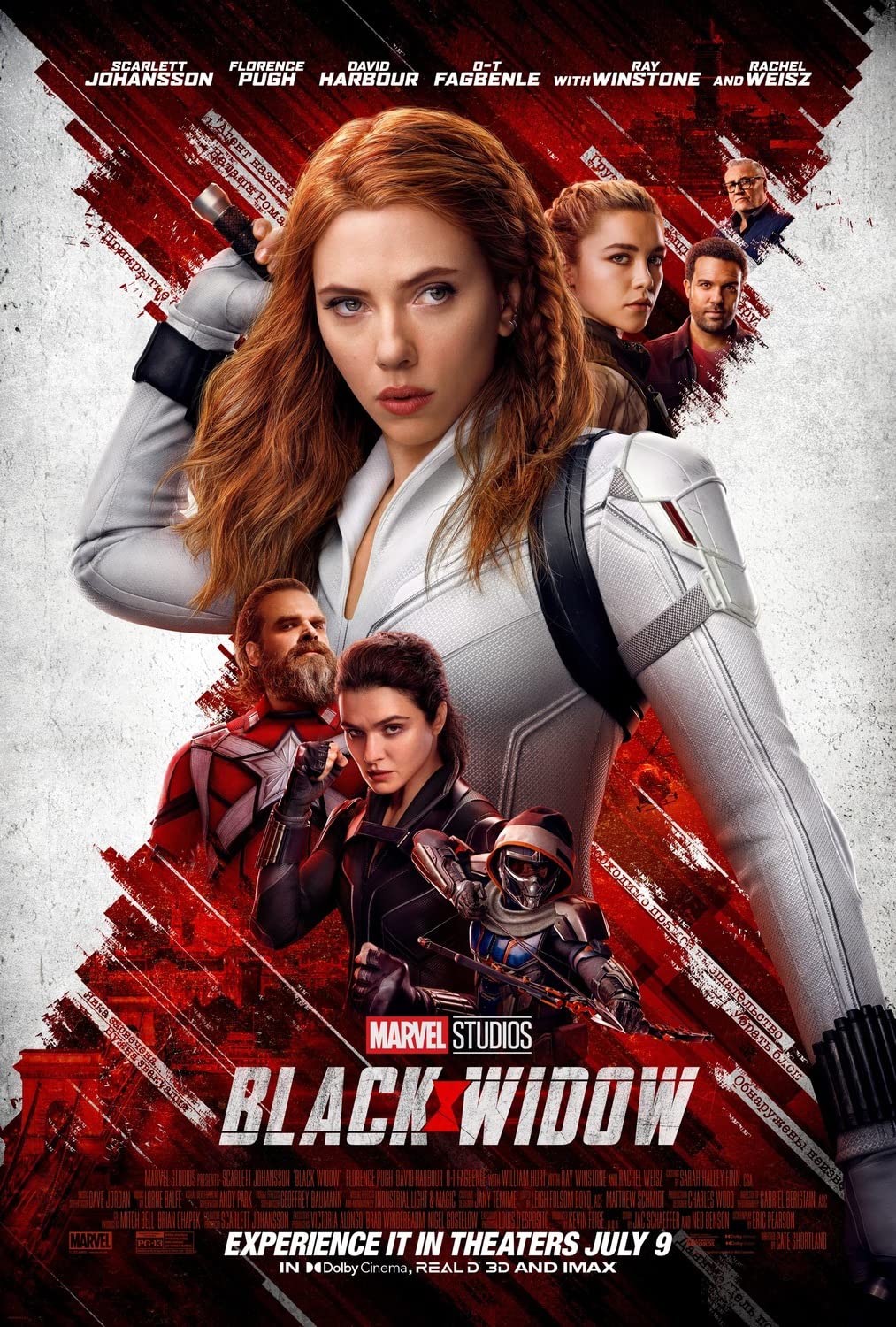 Rachel Weisz, Scarlett Johansson, Ray Winstone, David Harbour, O-T Fagbenle, and Florence Pugh in Black Widow (2021)