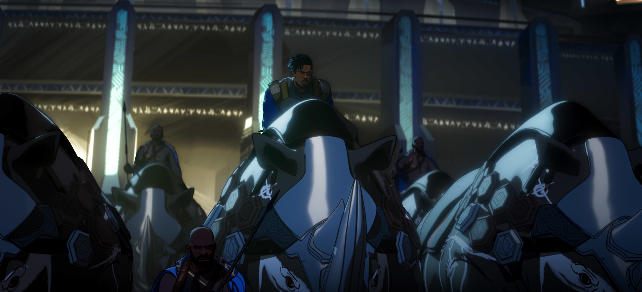 (Center): Killmonger in Marvel Studios' WHAT IF…? exclusively on Disney+. ©Marvel Studios 2021. All Rights Reserved.