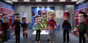 The AFC Richmond family in claymation form in Ted Lasso: The Missing Christmas Mustache