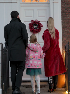 Brett Goldstein, Elodie Blomfield, and Juno Temple as Roy Kent, Phoebe, and Keeley Jones in Ted Lasso Carol of the Bells