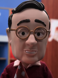 Claymation Jeremy Swift as Leslie Higgins in The Missing Christmas Moustache