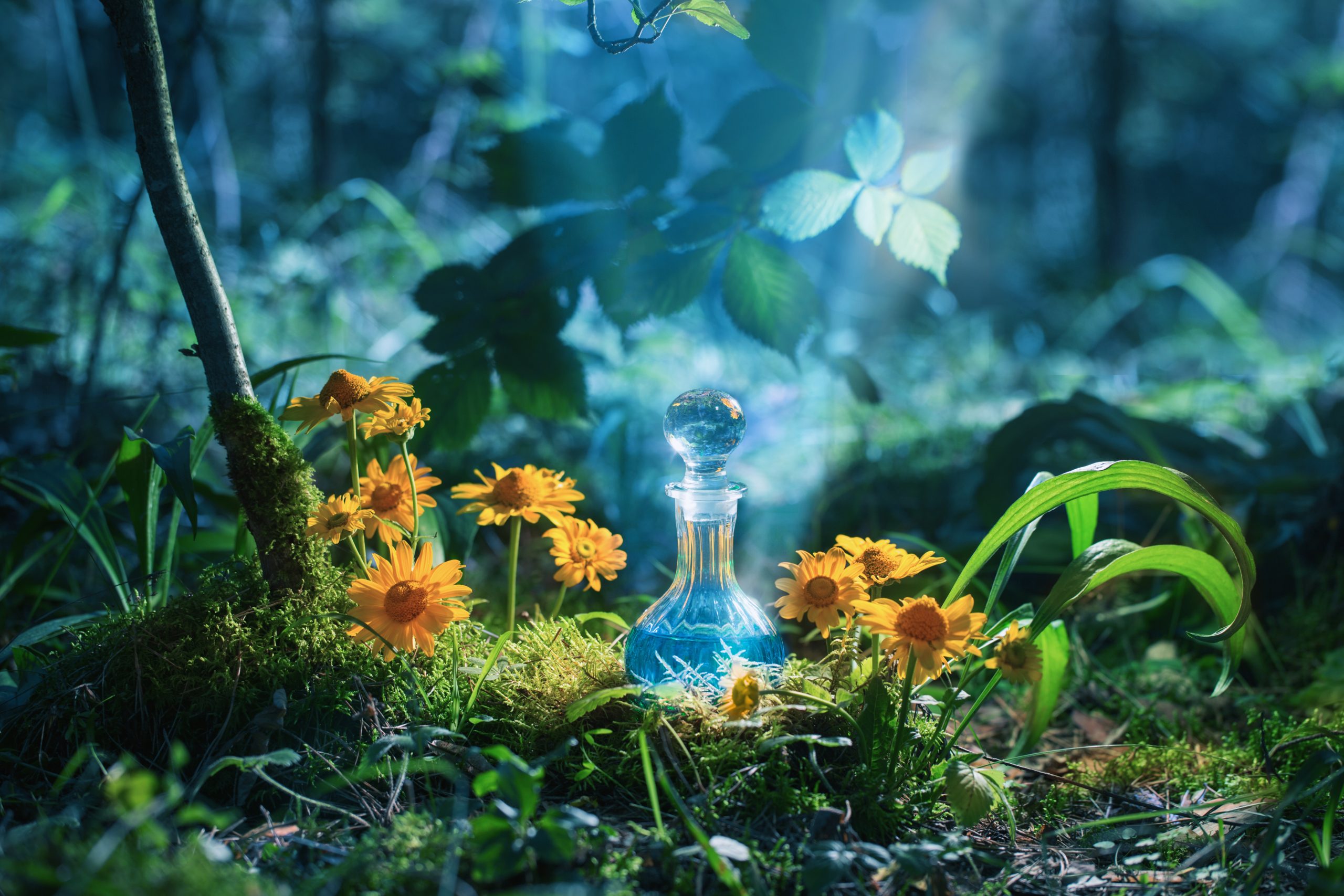 la magica notte di S giovanni ambolla con acqua magica in foresta
