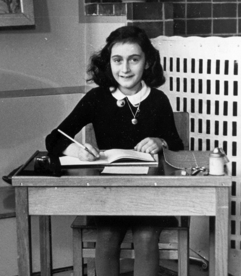 Anne Frank in 1940, while at 6. Montessorischool, Niersstraat 41-43, Amsterdam (the Netherlands). Photograph by unknown photographer.