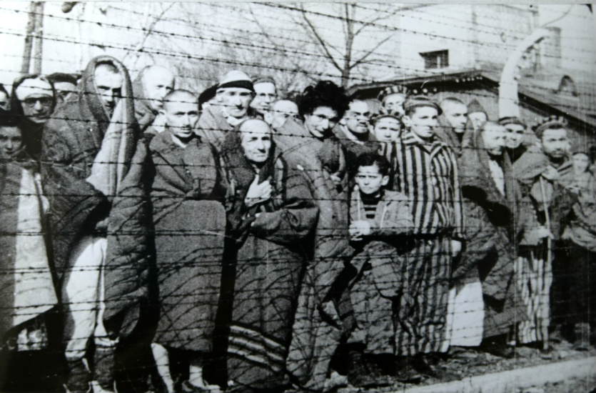  Photograph of prisoners in the German concentration camp Auschwitz in Poland, during liberation by the Soviet Red Army, January 1945