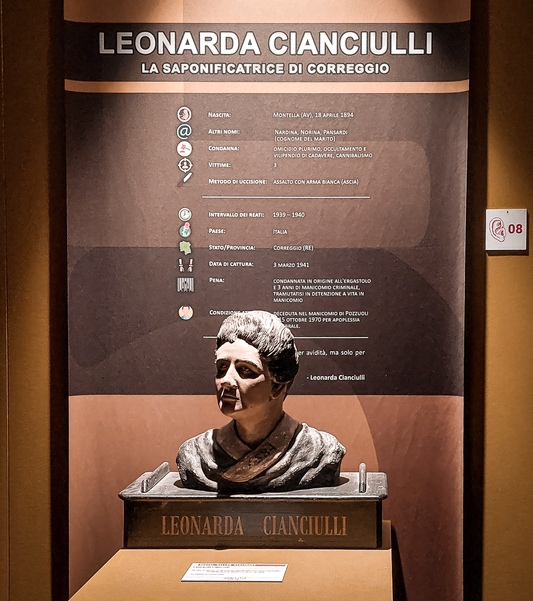 Busto di Leonarda Cianciulli - La Saponificatrice di Correggio presso “Serial Killer Exhibition” Milano 2023