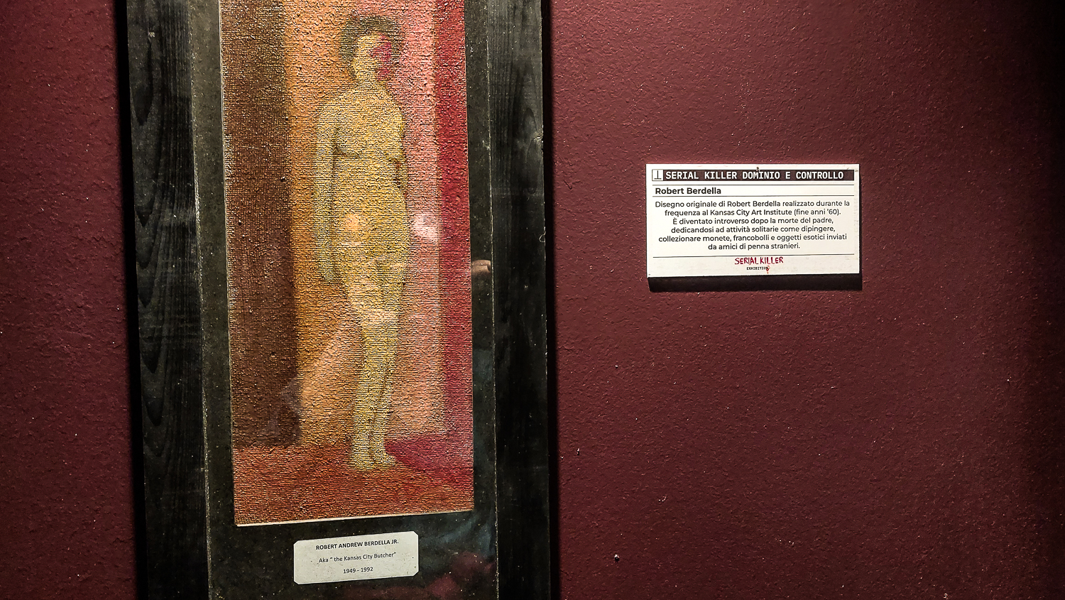 Dipinto di Robert Bardella in esposizione presso “Serial Killer Exhibition” Milano 2023