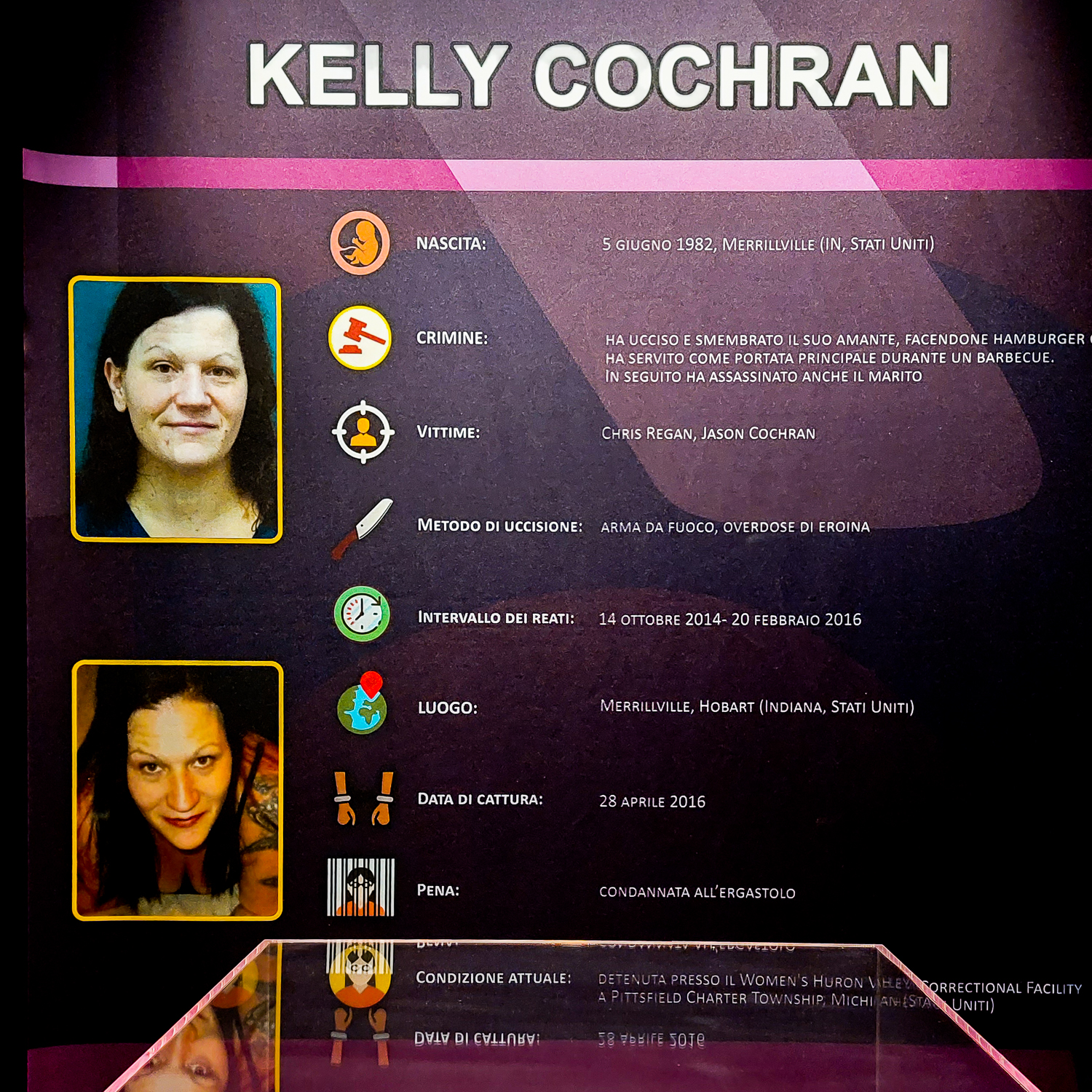 Infografica Kelly Cochran presso “Serial Killer Exhibition” Milano 2023
