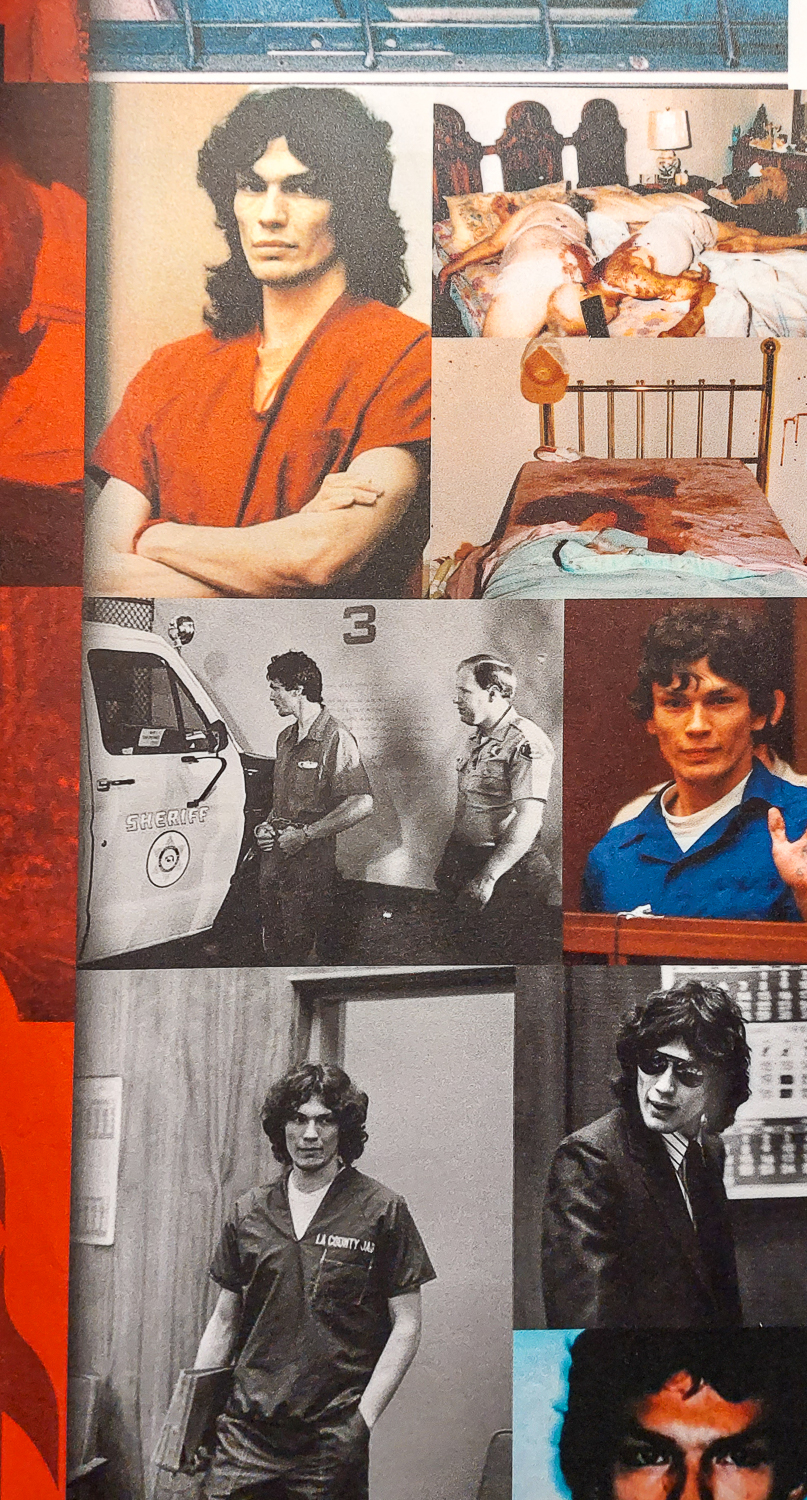 Infografica espositiva con foto d'epoca di Richard Ramirez presso “Serial Killer Exhibition” Milano 2023