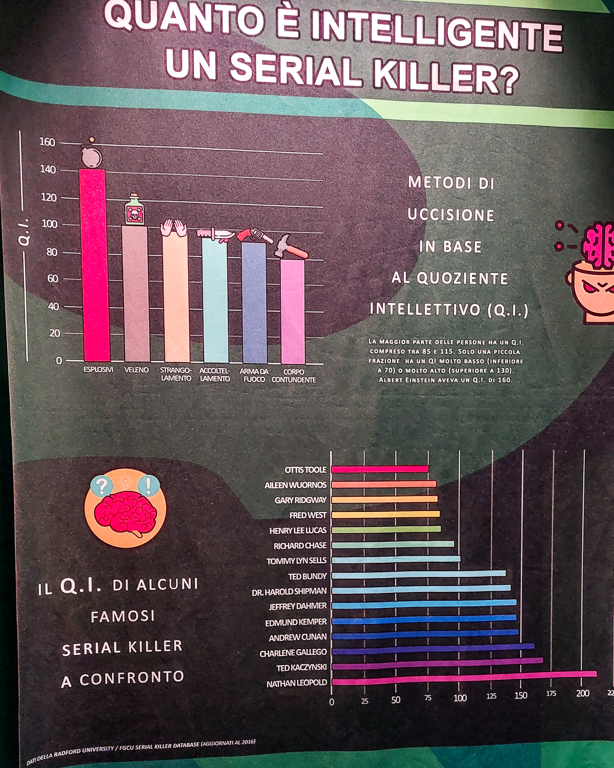 Infografica sull'intelligenza dei serial killer presso “Serial Killer Exhibition” Milano 2023