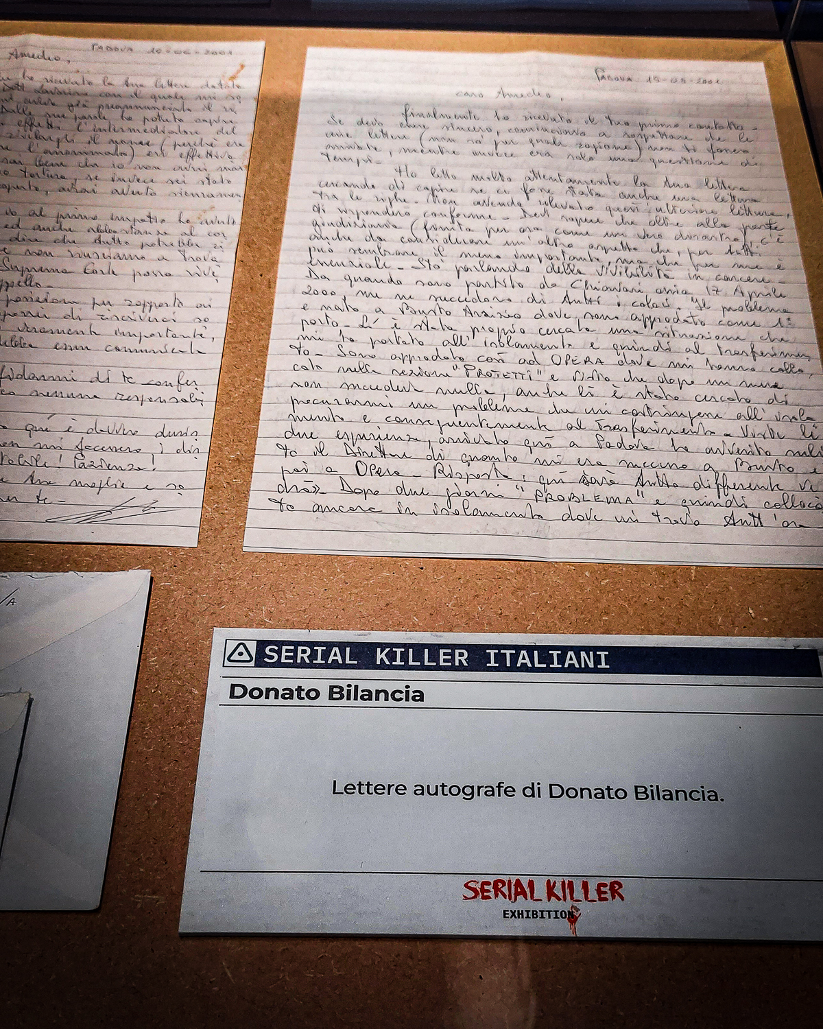 Lettere autografate di Donato Bilancia in esposizione presso “Serial Killer Exhibition” Milano 2023