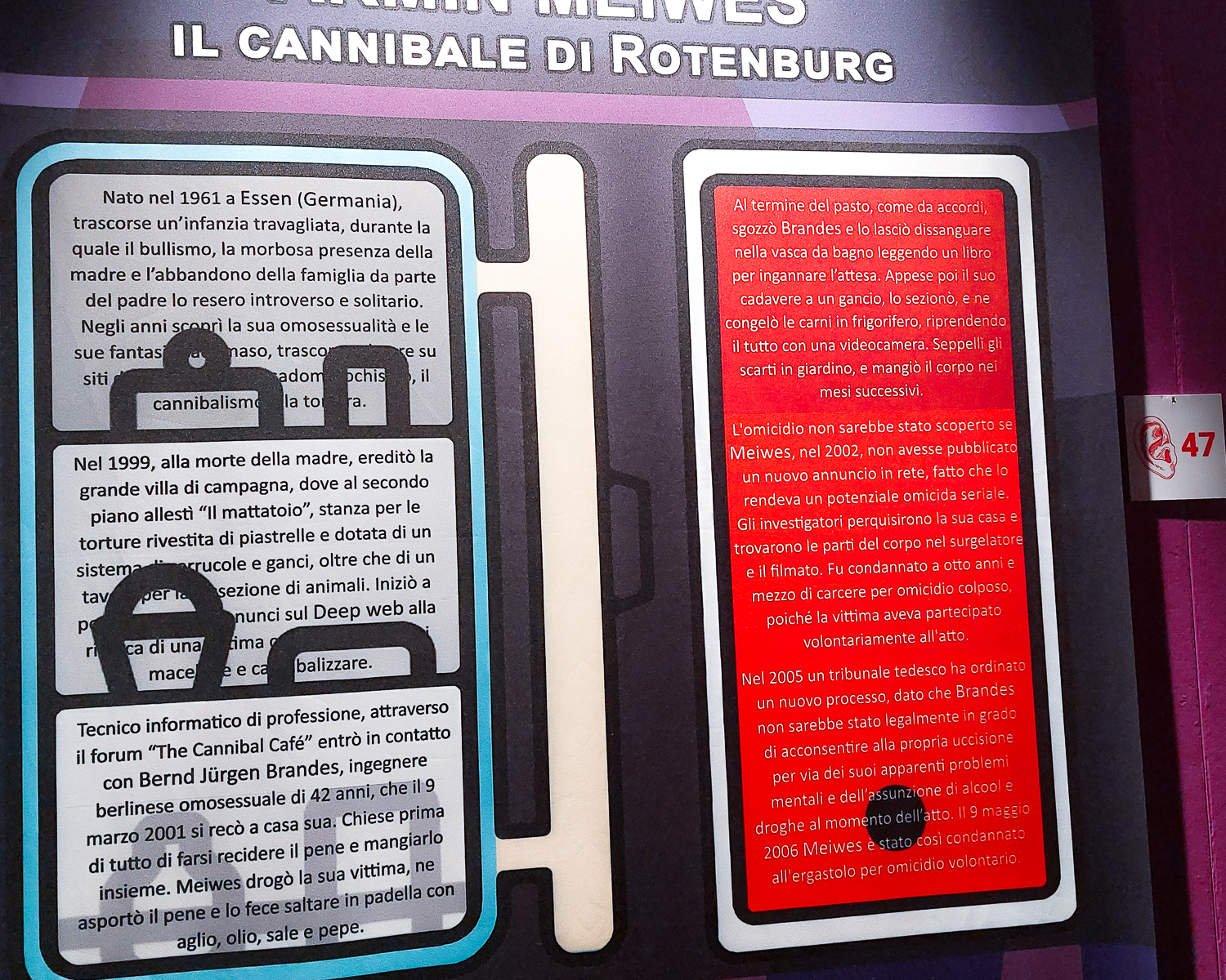 Meiwes - Il Cannibale di Rotenburg - Infografica espositiva presso “Serial Killer Exhibition” Milano 2023