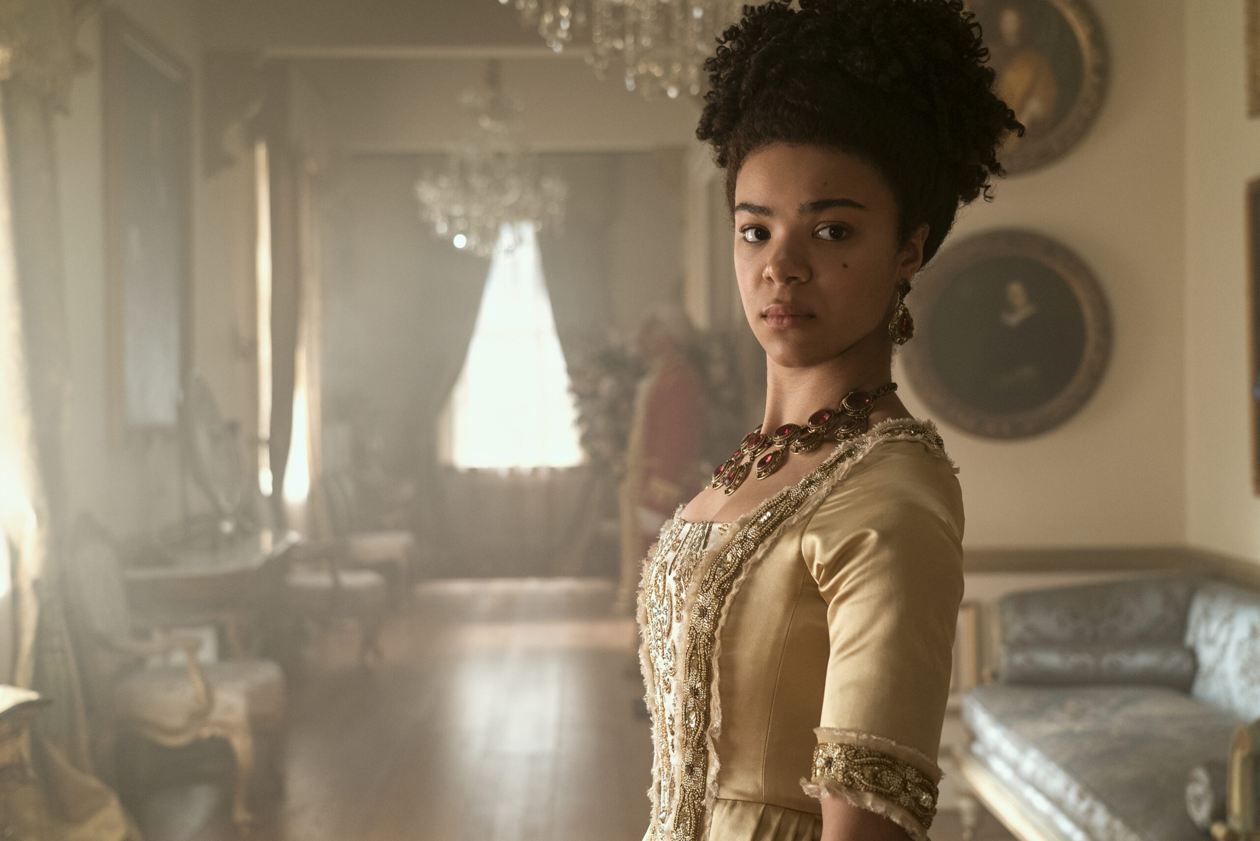 Queen Charlotte: A Bridgerton Story. India Amarteifio as Young Queen Charlotte in episode 103 of Queen Charlotte: A Bridgerton Story. Cr. Liam Daniel/Netflix © 2023