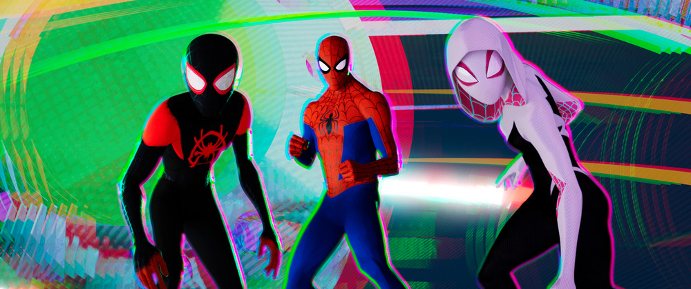 Miles Morales (Shameik Moore), Peter Parker (Jake Johnson) and Spider-Gwen (Hailee Steinfeld) in Columbia Pictures and Sony Pictures Animations' SPIDER-MAN: INTO THE SPIDER-VERSE.